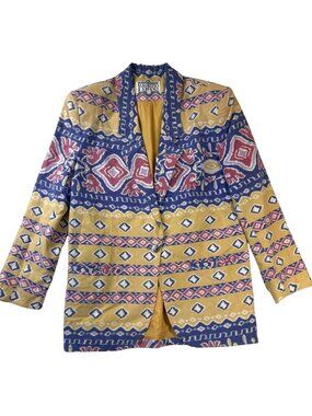 Vintage Maurizio Ramani Sz L Southwestern Blazer Geometric Cotton Jacket Retro